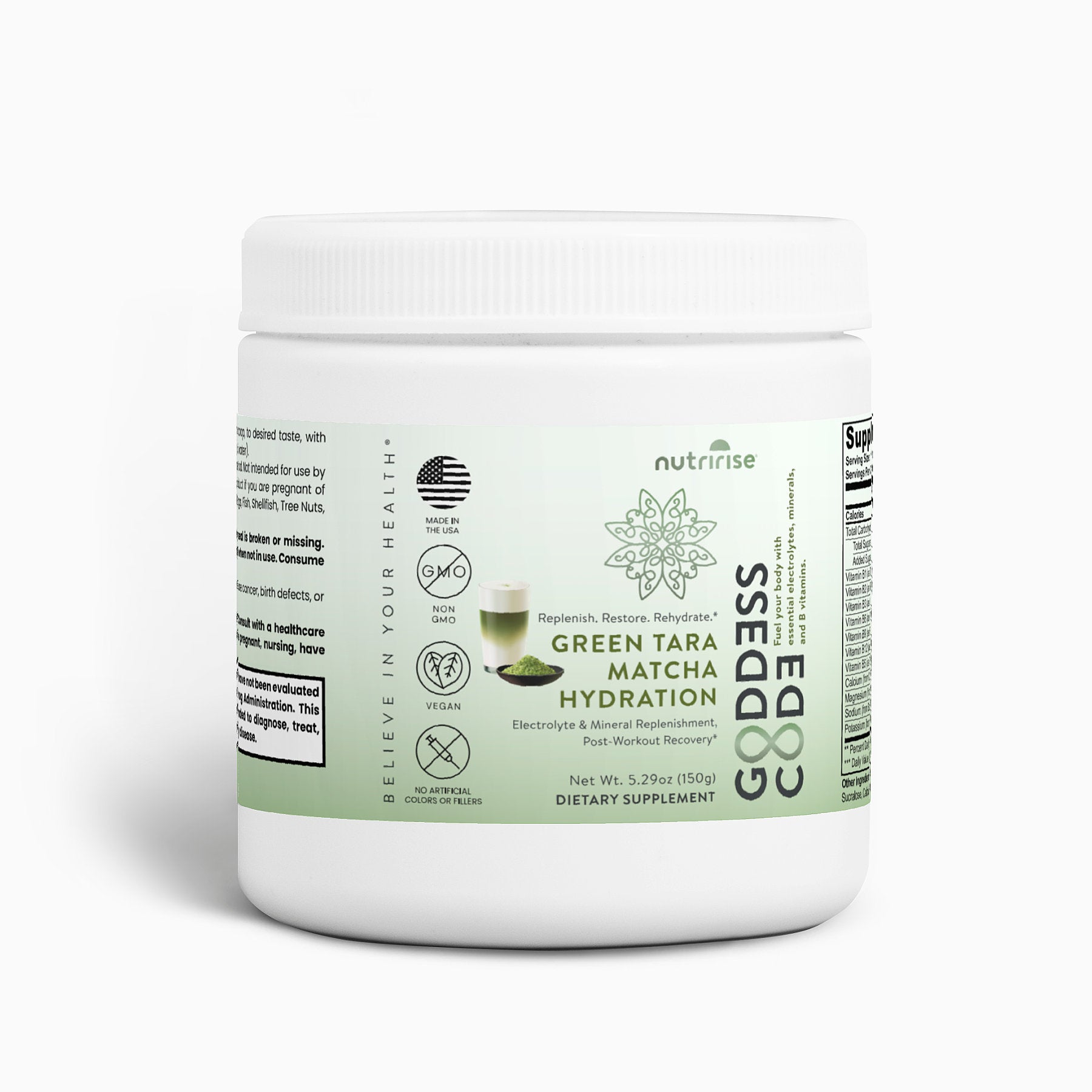 Goddess Code Green Tara Matcha Hydration | Electrolyte + Vitamin Powder | Caffeine-Free Daily Wellness Drink | Post Workout | For Women