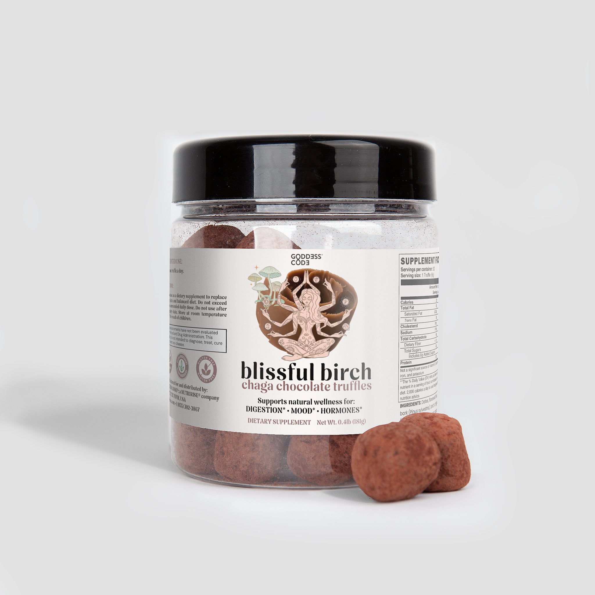 Goddess Code Blissful Birch Chocolate Chaga Truffles - Digestion, Mood, Hormonal Balance