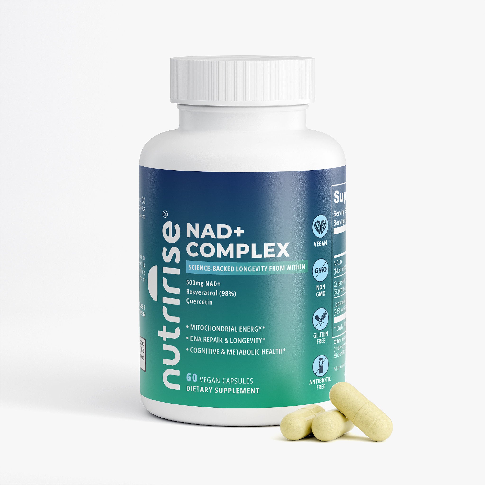 NutriRise NAD+ Complex | Anti-Aging Cellular Support | NAD+, Resveratrol, Quercetin & Mitochondrial Repair