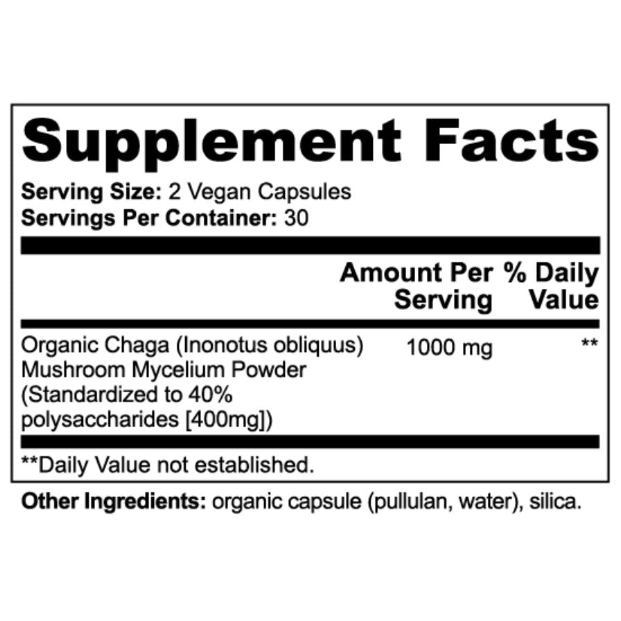 AdaptoZen Body Balance Organic Chaga Mushroom Capsules With Mycelium Powder