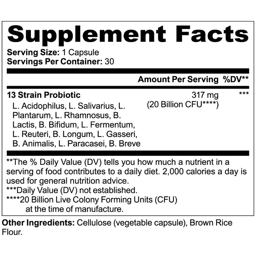 Grateful Gut Probiotic Powerhouse: 20 Billion CFUs + 13 Advanced Strains